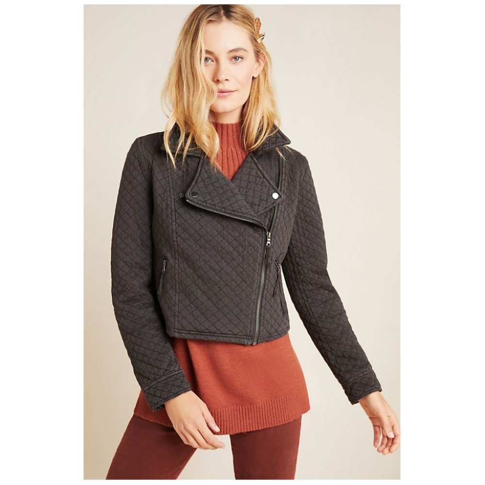 Grey Anthropologie Marrakech Quilted Moto Jacket L